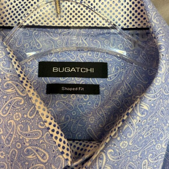 Bugatchi Blue and White Geometric Dress Shirt - Picture 7 of 8
